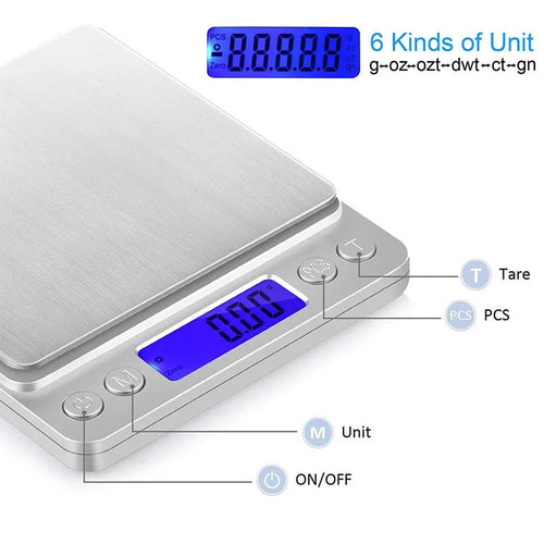 0.01g/0.1g/1g High Precision Digital Kitchen Scale - Portable Electronic Balance for Food, Fitness, and Weight Measuring